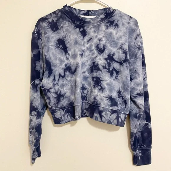 Jonathan Simkhai Standard Tie-dye Cropped Sweatshirt In Indigo Small - Picture 4 of 8